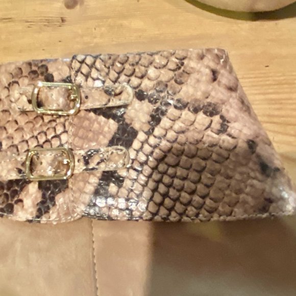 Vaneli Tan Suede Stiletto Ankle Boots | Size 9N with Python Print - Picture 3 of 6